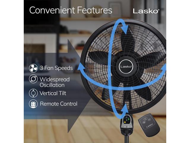 Lasko 18' 3-Speed Oscillating Cyclone Pedestal Fan with Remote and Timer, 1843, Black