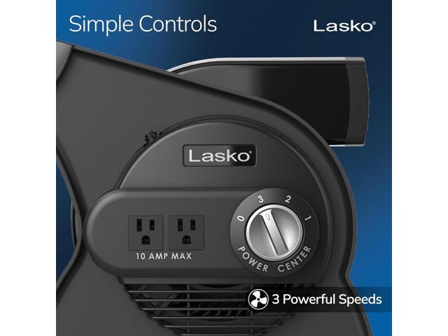 Lasko High Velocity Fan, 15', 375 CFM, Professional Utility Pivoting Blower Fan with 3 Speeds, 2 Accessory Outlets, 120V, Black, Model U15617
