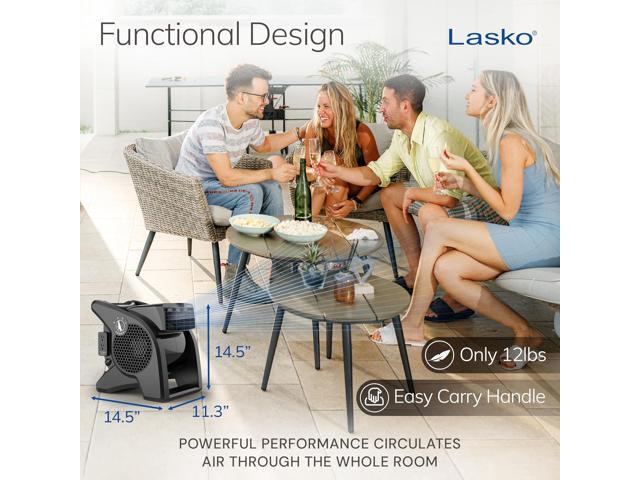 Lasko High Velocity Fan, 15', 375 CFM, Professional Utility Pivoting Blower Fan with 3 Speeds, 2 Accessory Outlets, 120V, Black, Model U15617
