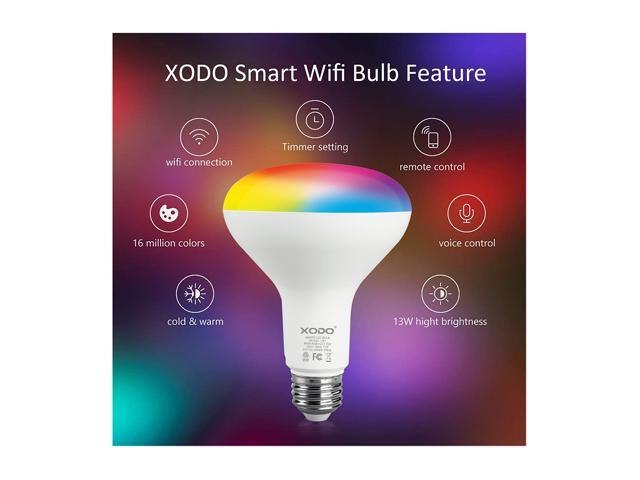 XODO LB1-4PK Smart Wifi BR30 E26 Dimmable Light Bulb Compatible With Google, Alexa - 11W (75W Equivalent) 900LM RGB+W - LED Multi-Color, Adjustable...
