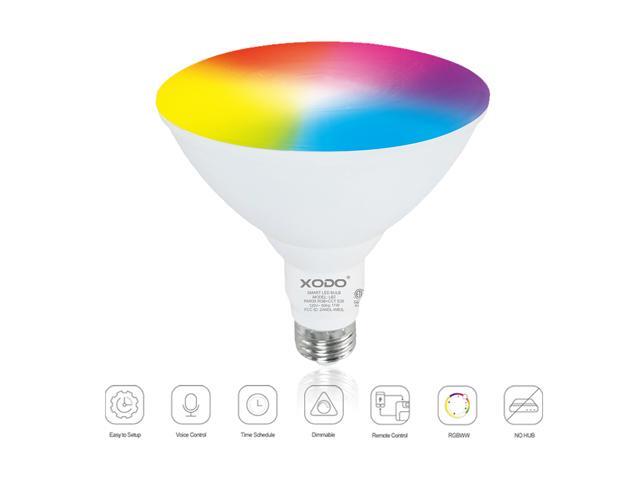 XODO LB2-4PK Smart Wifi PAR38 E26 Dimmable Light Bulb Compatible With Google, Alexa - 11W (75W Equivalent) 900LM RGB+W - LED Multi-Color,...