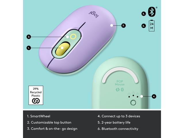 Logitech - POP Mouse WirelessBluetooth Optical Ambidextrous Mouse with Customizable Emojis - Wireless - Daydream Purple (Mint) - image 5