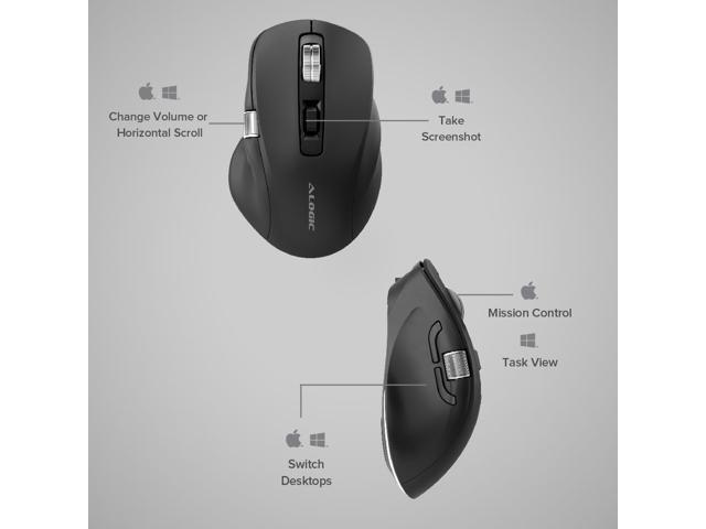 Alogic Bluetooth USB-C Rechargeable 7 Keys Programmable Mouse - Cable/Wireless - Bluetooth/Radio Frequency - 2.40 GHz - Rechargeable - Black - USB...