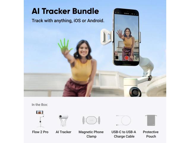 Insta360 Flow 2 Pro 3-Axis AI-Powered Smartphone Gimbal Stabilizer AI Tracker Bundle, Summit White
