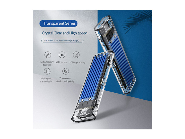 ORICO M.2 NVMe SSD Enclosure, USB 3.2 Gen 2 (10 Gbps), Transparent External Solid State Drive Adapter Enclosure for 2280 2260 2242 2230 PCI-E M2...