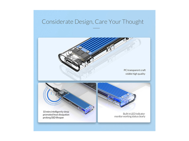 ORICO M.2 NVMe SSD Enclosure, USB 3.2 Gen 2 (10 Gbps), Transparent External Solid State Drive Adapter Enclosure for 2280 2260 2242 2230 PCI-E M2...