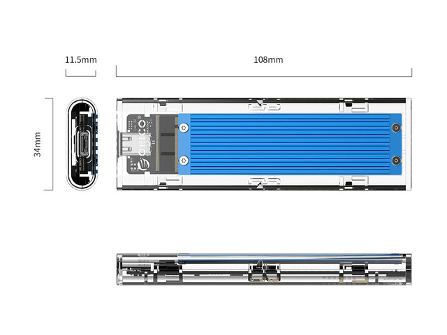 ORICO M.2 NVMe SSD Enclosure, USB 3.2 Gen 2 (10 Gbps), Transparent External Solid State Drive Adapter Enclosure for 2280 2260 2242 2230 PCI-E M2...