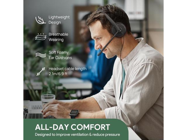 Yealink UH34 Lite Noise Canceling On-Ear USB Wired Headset, Black