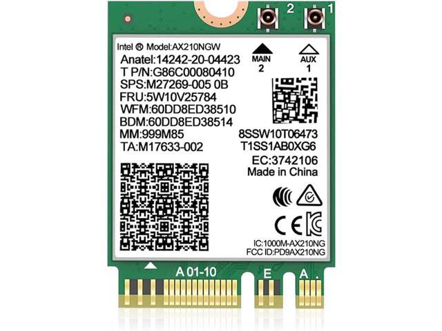 WiFi 6E Wireless Card Intel AX210 NGW Bluetooth 5.3 Tri-Band 5400Mbps Network Adapter for Laptop Support Windows 10/11 (64bit) M.2/NGFF