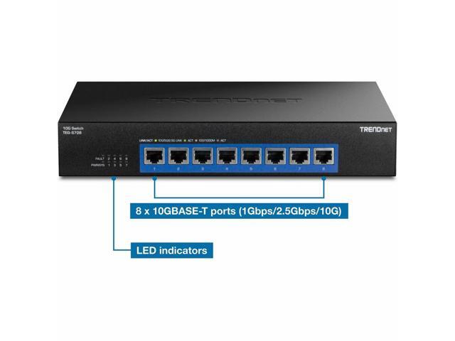 TRENDnet 8-Port 10G Switch, TEG-S708, 8 x 10G RJ-45 Ports, 160Gbps Switching Capacity Rack mountable, Ethernet Splitter, NDAA & TAA Compliant,...