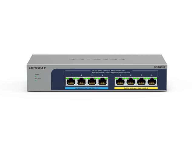Netgear 8-Port Multi-Gigabit (2.5G) Ultra60 PoE++ Ethernet Plus Unmanaged Switch, MS108UP-100NAS