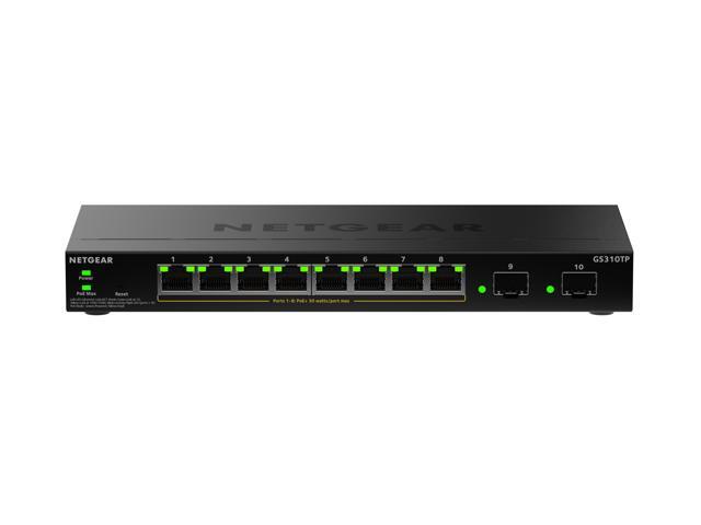 Netgear GS310TP 8-Port Gigabit Ethernet PoE+ Smart Managed Essentials Switch with 2 Dedicated SFP Ports (55W), GS310TP-200NAS