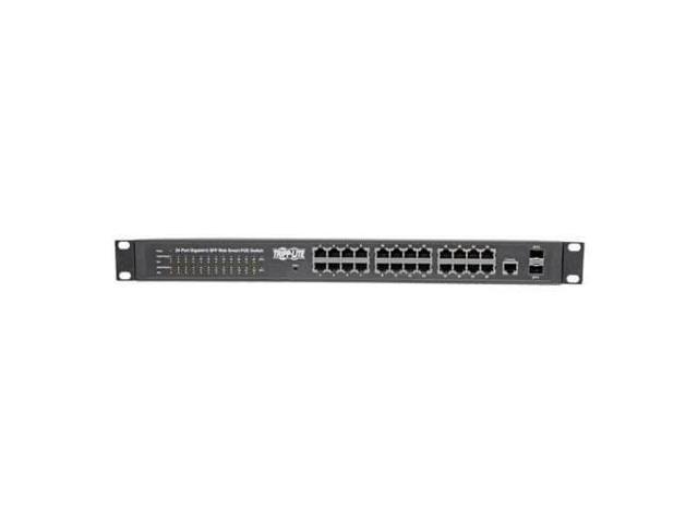 Eaton Tripp Lite Series 24-Port Managed Gigabit Ethernet Switch with PoE+ Layer 2 1 Gbps 2x GbE SFP Ports 370W PoE 1U Rack/Desktop - NGS24C2POE-1