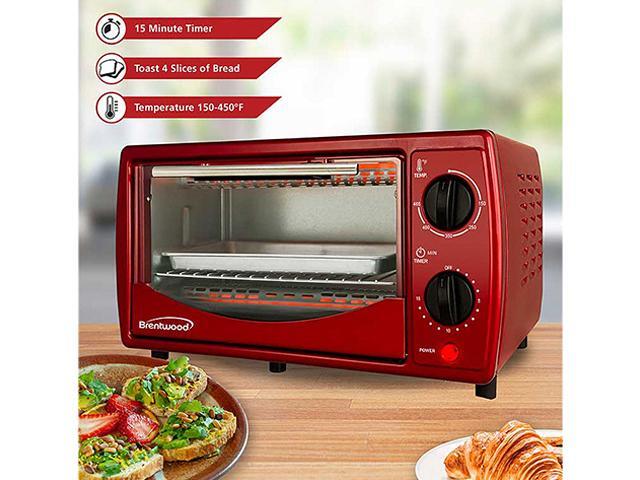 Brentwood TS-345R Stainless Steel 4 Slice Toaster Oven, Ruby Red
