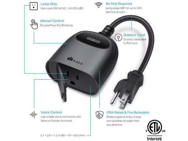 Kasa Outdoor Smart Dimmer Plug, IP64 Plug- in Dimmer for Outdoor String Lights, Compatible with Alexa, Google Assistant & SmartThings, Long Wi-Fi...