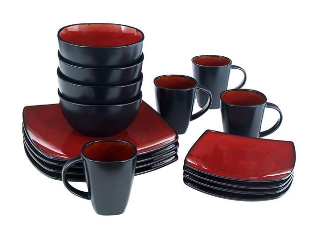 Soho Lounge 16 pc Dinnerware, Red Square Shape (Service for 4)