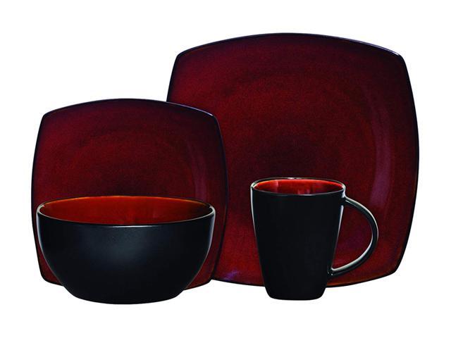 Soho Lounge 16 pc Dinnerware, Red Square Shape (Service for 4)
