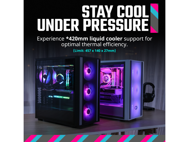 Cooler Master MasterBox 600 ATX Black Mid-Tower Case, Back-Connected Motherboard Asus MSI Gigabyte, 410mm GPU Max, *420mm AIO Max, Type C, Tempered...