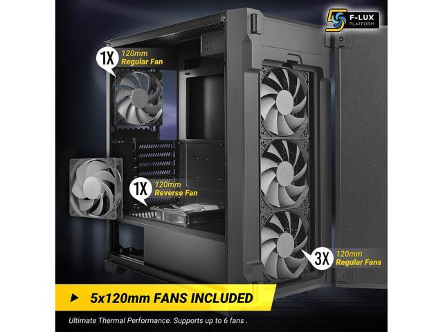 Antec P10 FLUX, F-LUX Platform, 5 x 120mm Fans Included, Reversible & Swing-Open Front Panel, Air-Concentrating Filter, 5.25' ODD, Fan-Speed...