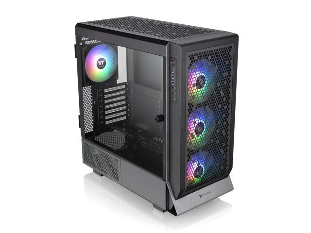 Thermaltake Ceres 500 Black Mid Tower E-ATX Computer Case with Tempered Glass Side Panel; 4 Preinstalled 140mm PWM ARGB Fans; Rotational PCIe Slots.