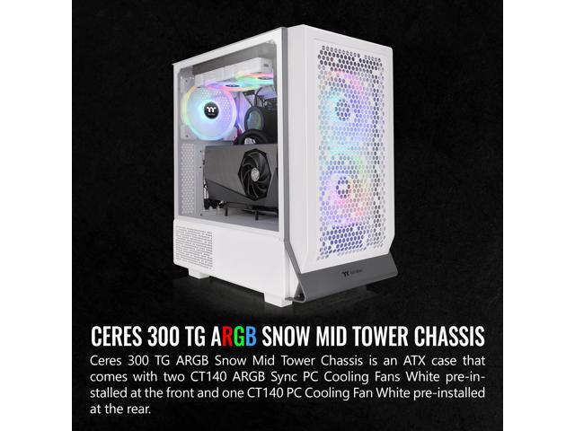 Thermaltake Ceres 300 Snow Edition Mid Tower E-ATX Computer Case With Tempered Glass Side Panel; 2xCT140 ARGB Fan Preinstalled; Rotational PCIe...