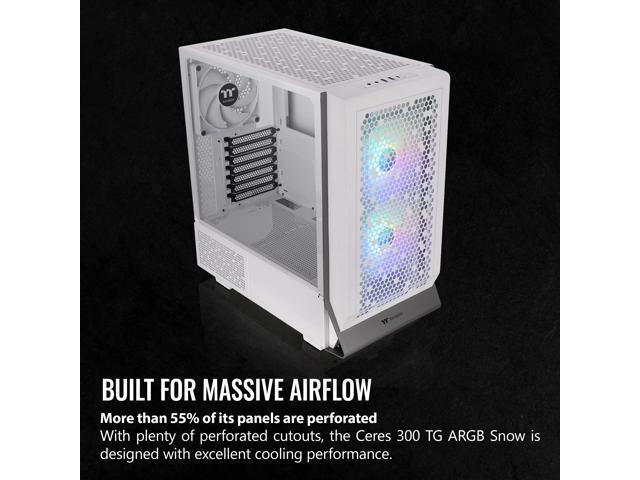 Thermaltake Ceres 300 Snow Edition Mid Tower E-ATX Computer Case With Tempered Glass Side Panel; 2xCT140 ARGB Fan Preinstalled; Rotational PCIe...