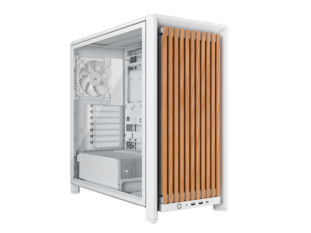 CORSAIR FRAME 4000D WOOD RS Modular High Airflow Mid-Tower PC Case, White & Oak. 3x 360mm Radiator Mounts. 4x RS120 PWM fans included - 13x 120mm.