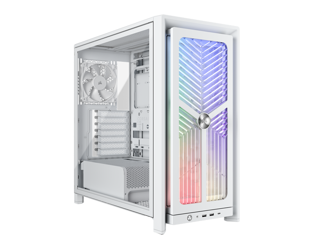 CORSAIR 4000X RS Mid-Tower PC Case, White - Illuminated front panel RGB - 4x RS120 fans included - Supports dual 360mm radiators - ASUS BTF, MSI.