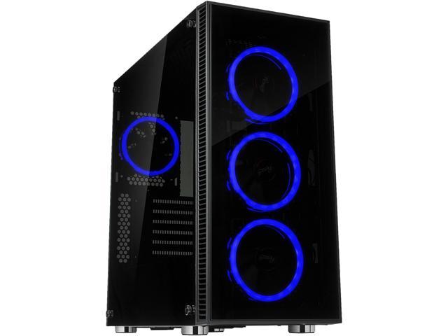 Rosewill CULLINAN V500 Blue ATX Mid Tower Gaming PC Computer Case with Dual Ring Blue LED Fans, 360mm Water Cooling Radiator Support, Tempered Glass and Steel, USB 3.0