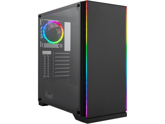 Rosewill ZIRCON I ATX Mid Tower Gaming PC Computer Case with RGB Fan & LED Light Strips, 240mm AIO Support, Bottom Mount PSU & HDD/SSD, Tempered Glass & Black Steel