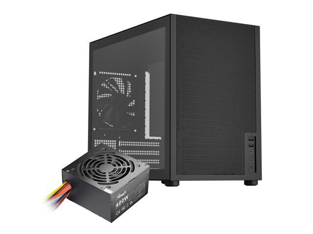 Rosewill Micro ATX Mini Tower PC Case with Pre-Installed 400W Power Supply Left Temper Glass Side Panel Carrying Handle Front and Side Mesh ...