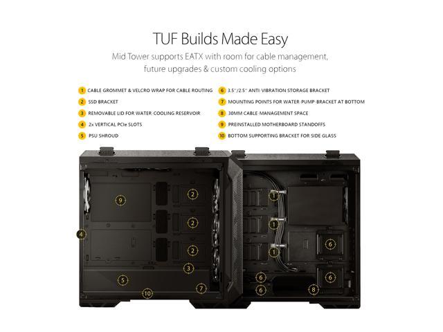 ASUS TUF Gaming GT501 Mid-Tower Computer Case for up to EATX Motherboards with USB 3.0 Front Panel, Smoked Tempered Glass, Steel Construction, and...