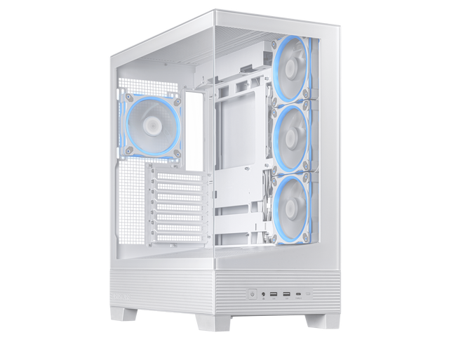 ASUS A31 PLUS White ATX Case offers a panoramic glass design, supports 360mm radiators and 380mm graphics cards, includes four pre-installed ARGB...