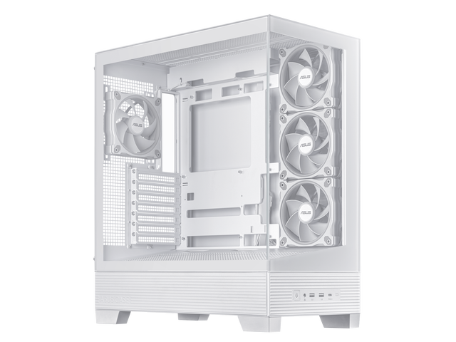 ASUS A31 PLUS White ATX Case offers a panoramic glass design, supports 360mm radiators and 380mm graphics cards, includes four pre-installed ARGB...