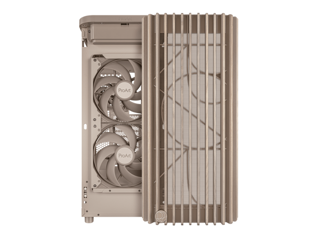 ASUS ProArt PA401 Wood Edition Beige ATX case features a tempered glass panel, supports GPUs up to 315mm, 240mm radiator, 160x32mm fans, button...