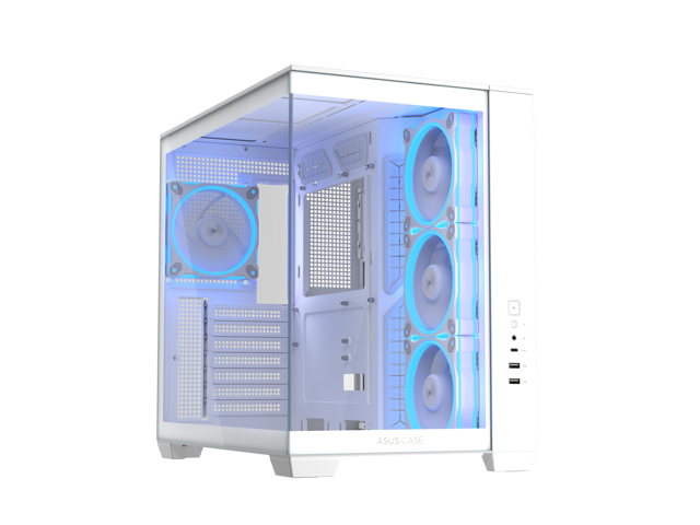 ASUS A32 PLUS White ATX gaming PC case, support 360mm radiators and 420mm graphics cards, dual-chamber chassis for independent cooling zones, four.