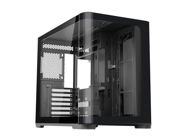 SAMA Mid-Tower PC Case, Curved Tempered Glass, USB Type-C, ATX/MATX/ITX Back-Connect Support, 360mm Liquid Cooler Compatible - V60E Black Computer...