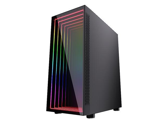 Bgears B-Optillusion Mid Tower ATX Glass Mirror LED Black Optical Illusion PC Gaming Computer Case ARGB LED