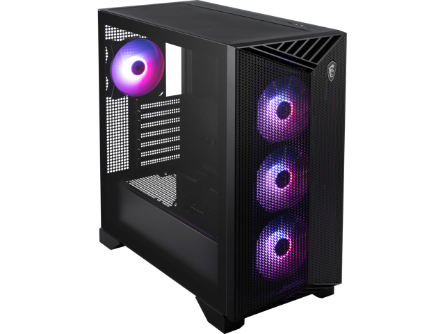 MSI MPG GUNGNIR 211R AIRFLOW PZ, Mid-Tower Gaming PC Case, ATX/E-ATX Capacity, Back Connect, 4x120mm PWM ARGB Fans, Tempered Glass Window, Black