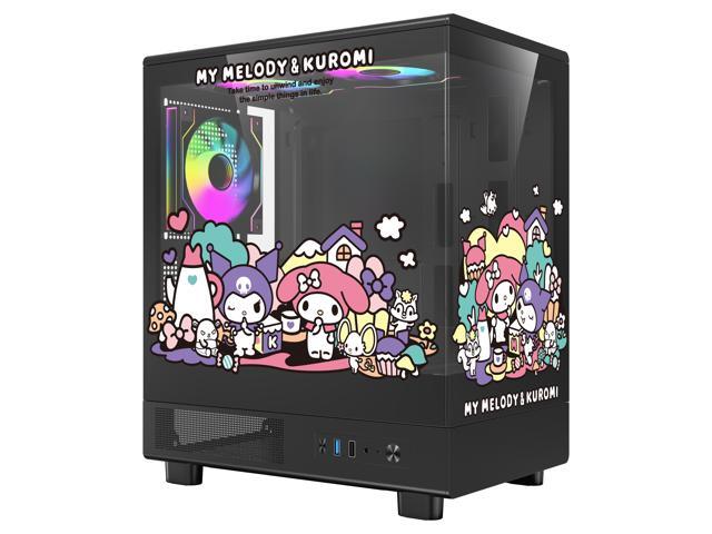 darkFlash DB330M MOTI Mini M-ATX Gaming PC Case, Sanrio Kuromi & My Melody Official Licensed Edition, 270° Frameless Tempered Glass, 5x120mm Fans.