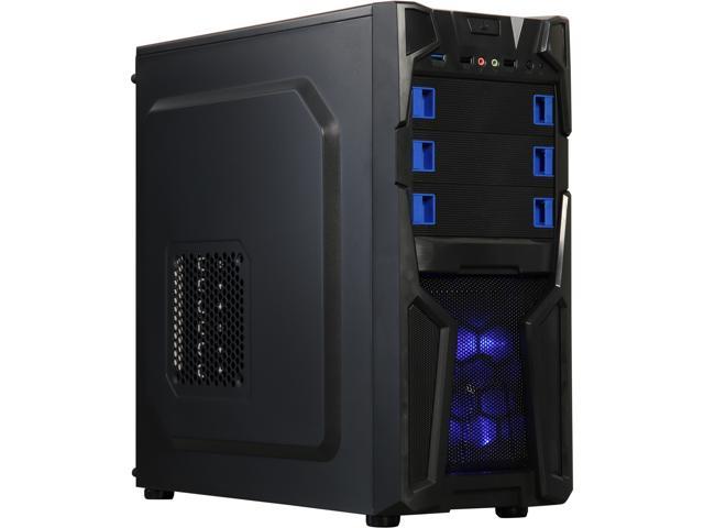DIYPC Solo-T2-BK Black USB 3.0 ATX Mid Tower Gaming Computer Case with 2 x Blue Fans (1 x 120mm LED Fan x Front, 1 x 120mm Fan x Rear) Pre-installed