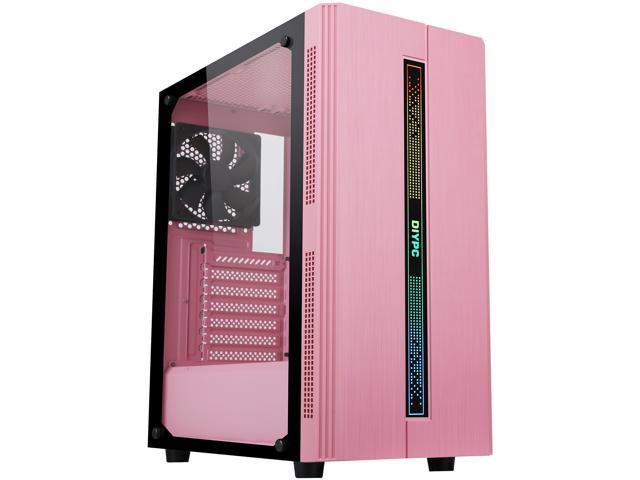 DIYPC Rainbow-Flash-S1-P Pink Steel / Tempered Glass ATX Mid Tower Computer Case with 1 x 120mm Fan Pre-Installed