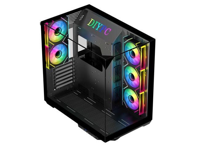 DIYPC ARGB-DC800-BK Black USB3.0 and Type C Tempered Glass ATX Mid Tower Dual Chamber Gaming Computer Case w/ 5 x ARGB PWM Fans (3 x MB Side, 2 x...