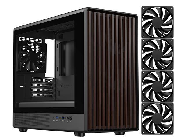 DIYPC DIY-mATX06-Wood Black USB3.0 /Type C Micro ATX Mid Tower Gaming Computer Case w/ Tempered Glass Side Panel and Walnut Wood Front Panel / 4 x...