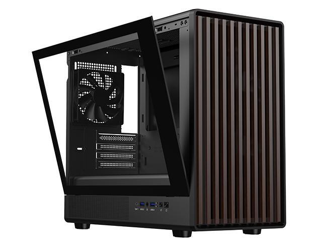 DIYPC DIY-mATX06-Wood Black USB3.0 /Type C Micro ATX Mid Tower Gaming Computer Case w/ Tempered Glass Side Panel and Walnut Wood Front Panel / 4 x...