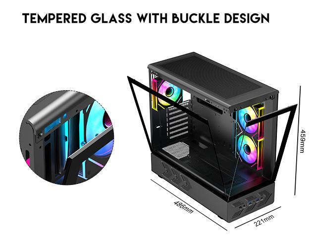 DIYPC IDX1-BK-ARGB Black USB3.0/ Type C Tempered Glass ATX Gaming Computer Case w/ Dual Tempered Glass Panel and 3 x ARGB PWM Fans (Pre-Installed)