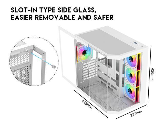 DIYPC ARGB-N3-W White USB3.0/ Type C Tempered Glass E-ATX /ATX Dual Chamber Gaming Computer Case w/ 3 x Tempered Glass Panel and 4 x ARGB PWM Fans...