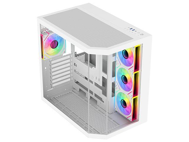 DIYPC ARGB-N3-W White USB3.0/ Type C Tempered Glass E-ATX /ATX Dual Chamber Gaming Computer Case w/ 3 x Tempered Glass Panel and 4 x ARGB PWM Fans...