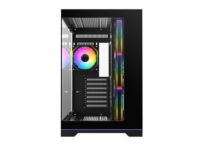 DIYPC ARGB-DC200-BK Black USB3.0 Tempered Glass ATX Dual Chamber Gaming Computer Case w/ 4 x ARGB PWM Fans (Pre-Installed) and ARGB Light Strip at...