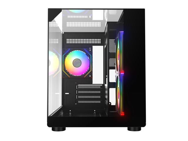 DIYPC ARGB-DC100-BK Black Dual USB3.0 Tempered Glass Micro ATX Gaming Computer Case w/ 3 x ARGB PWM Fans (Pre-Installed)
